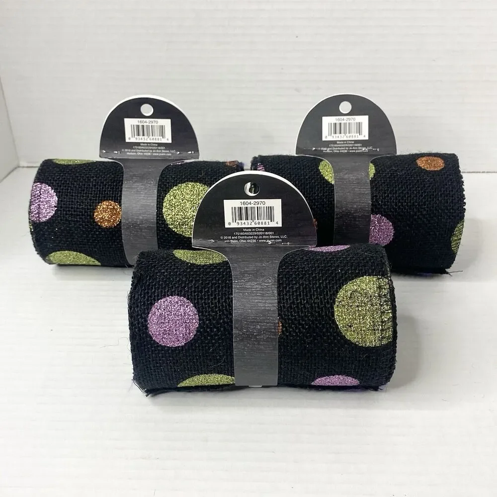 Marker's Halloween Decor Lot of 3 Jute Burlap Ribbon Rolls 5.5in x 15ft Black